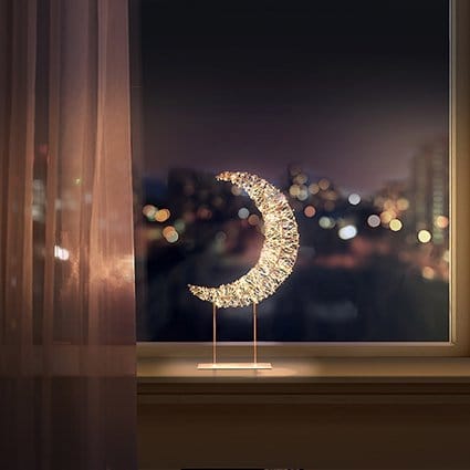 Premier Christmas Lit Tabletop Decoration Twinkling Warm White 720 LED Rose Gold Crescent Moon Tabletop Decoration – 45cm