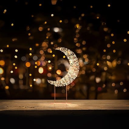 Premier Christmas Lit Tabletop Decoration Twinkling Warm White 720 LED Rose Gold Crescent Moon Tabletop Decoration – 45cm