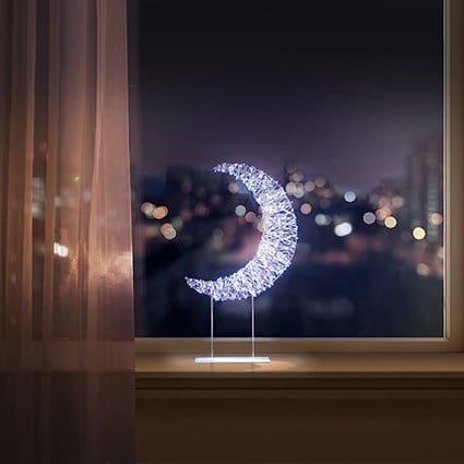 Premier Christmas Lit Tabletop Decoration Twinkling White 720 LED Silver Crescent Moon Tabletop Decoration – 45cm