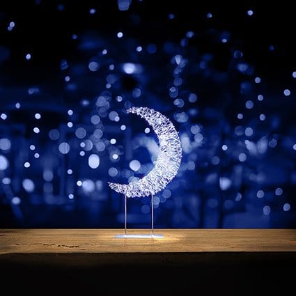 Premier Christmas Lit Tabletop Decoration Twinkling White 720 LED Silver Crescent Moon Tabletop Decoration – 45cm