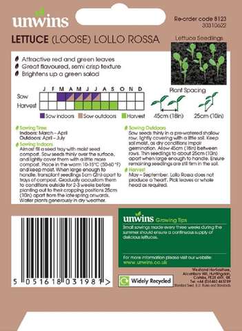 Unwins Seeds Unwins Loose Lollo Rossa Lettuce Seeds