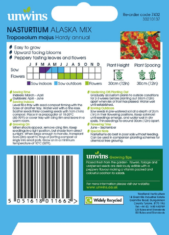 Unwins Nasturtium Seeds Unwins Nasturtium Alaska Seed Mix