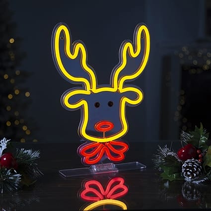Premier Christmas Lit Neon Signs USB Lit Reindeer Head Neon Hanging Sign – 33cm