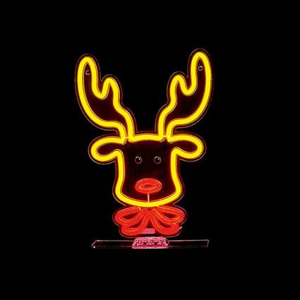 Premier Christmas Lit Neon Signs USB Lit Reindeer Head Neon Hanging Sign – 33cm