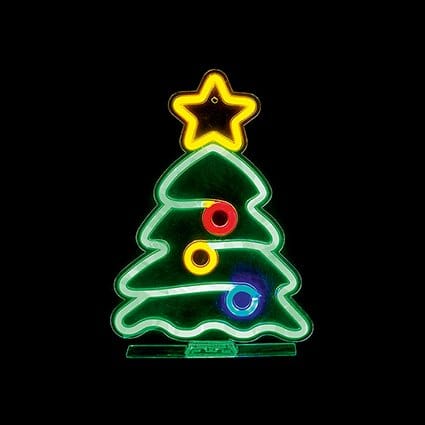 Premier Christmas Lit Neon Signs USB Lit Tree with Star and Baubles Neon Hanging Sign – 34cm
