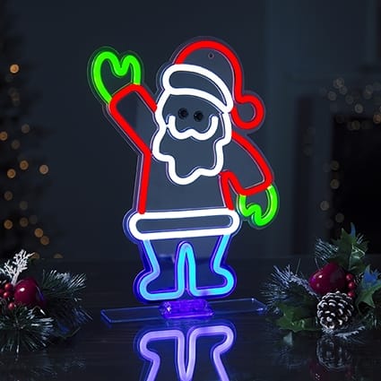 Premier Christmas Lit Neon Signs USB Lit Waving Santa Neon Hanging Sign – 33cm