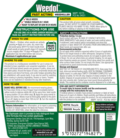 Weedol weed killer Weedol RTU Fast Acting Weedkiller 1L