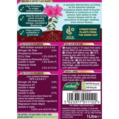 Westland Horticulture Ericaceous Feed Westland Ericaceous High Performance Liquid Plant Food 1L