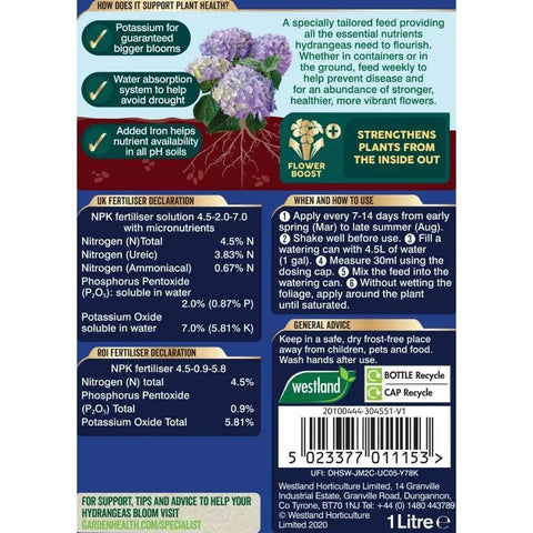 Westland Horticulture Hydrangea Feed Westland Hydrangea High Performance Liquid Plant Food 1L