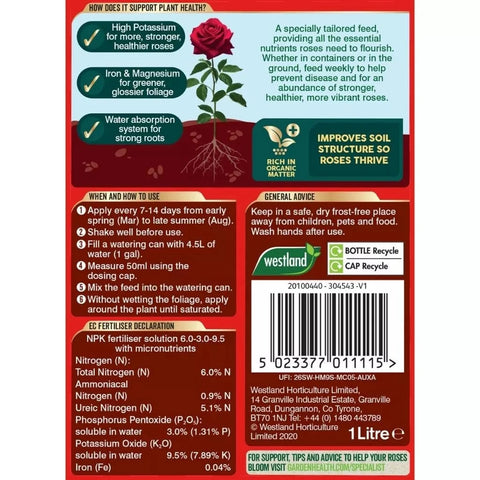 Westland Horticulture Rose Feed Westland Rose High Performance Liquid Plant Food 1 Litre