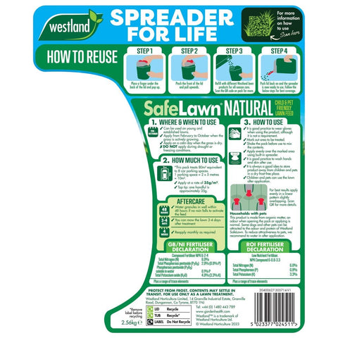 Westland Horticulture Lawn Feed Westland SafeLawn Spreader for Life 80m²