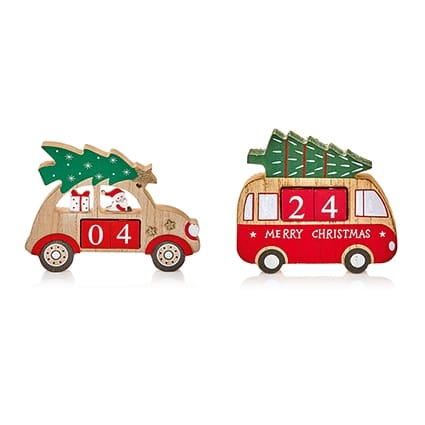 Premier Christmas Countdown Piece Wooden Christmas Countdown – 15cm (Car & Campervan Assorted)