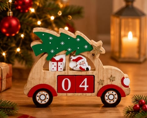 Premier Christmas Countdown Piece Wooden Christmas Countdown – 15cm (Car & Campervan Assorted)