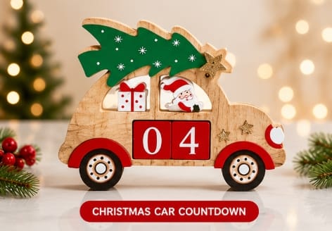 Premier Christmas Countdown Piece Wooden Christmas Countdown – 15cm (Car & Campervan Assorted)