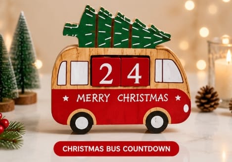 Premier Christmas Countdown Piece Wooden Christmas Countdown – 15cm (Car & Campervan Assorted)