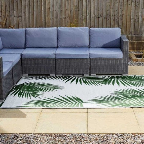 Trowell Garden Centre Alfresco Mats- Tropicana - Cool Grey& Palm Green, 150x210cm