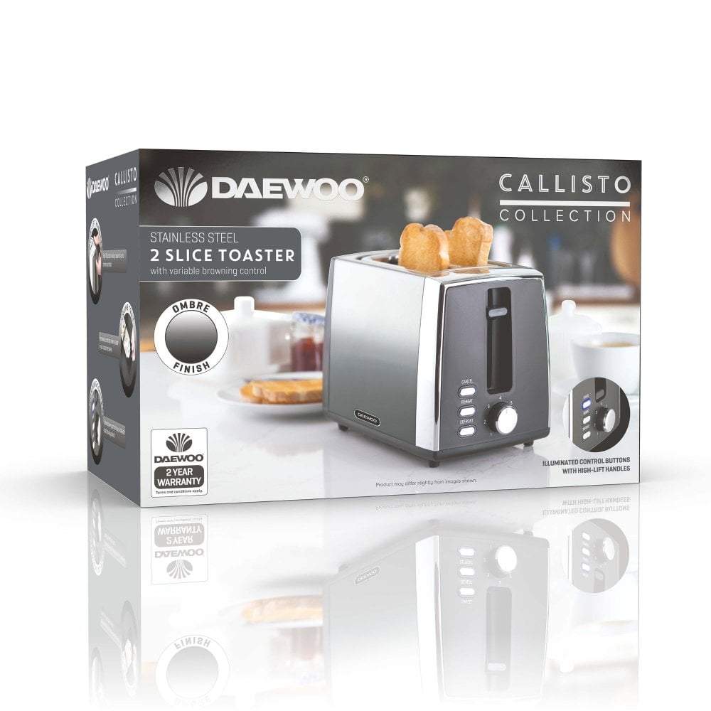 Daewoo Toaster Daewoo Callisto 2 Slice Long Toaster Stainless Steel Black Fade