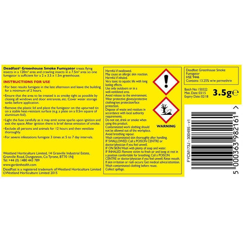 Westland Horticulture Pest Control DeadFast Greenhouse Smoke Generator Fumigator