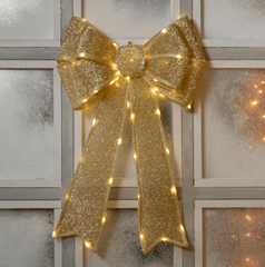 Festive Christmas Lit Decor Festive Christmas LED Gold Bow Decoration