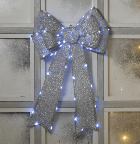 Festive Christmas Lit Decor Festive Christmas LED Silver Bow Decoration