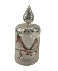 Festive Christmas Lit Decor Festive Christmas LED Silver Glass Candle Robins