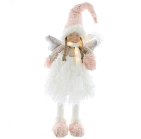 Festive Christmas Lit Decor Festive Christmas Pink & White Lit Standing Angel 37cm