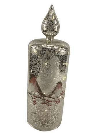 Festive Christmas Lit Decor Festive Christmas Silver Glass Candle Robins Large