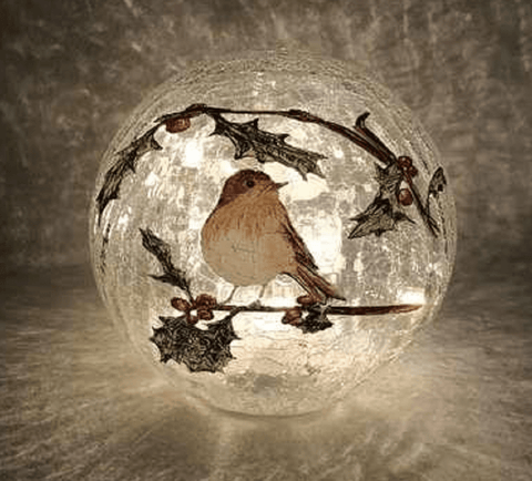 Trowell Garden Centre Festive Crackle Effect Led Robin Ball Large