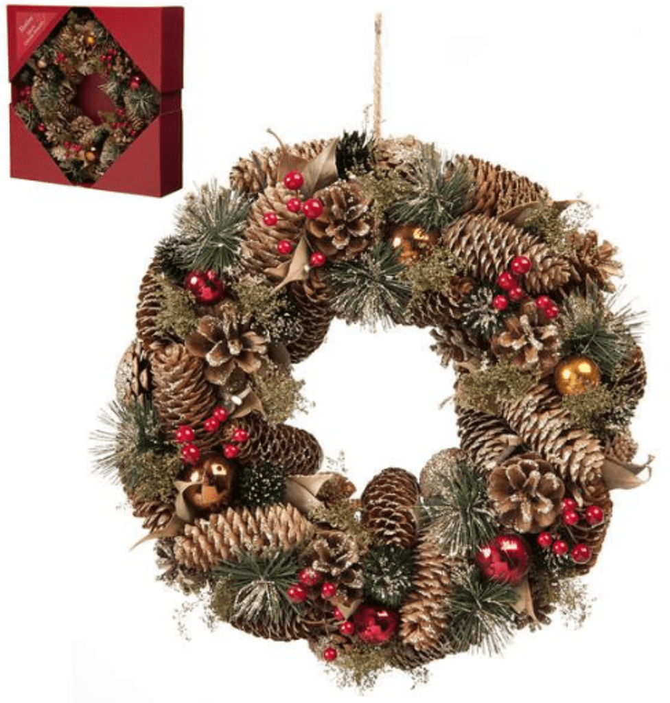 Trowell Garden Centre Festive Gold Pinecones and Red Berries Wreath