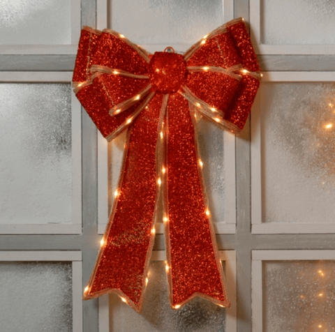 Festive Christmas Lit Decor Festive Lit Red Bow Decoration