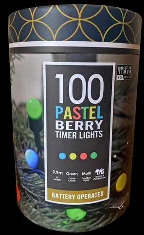 Festive Christmas Lights Festive Pastel Berry Timer String Lights 100L B/O