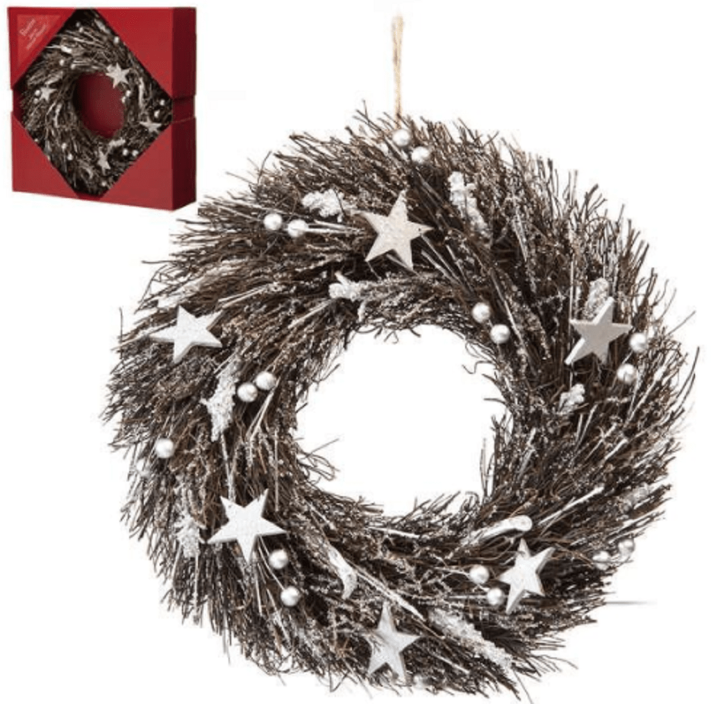 Festive Christmas Wreath Festive Silver Berries and Stars Wreath 36cm