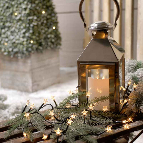 Festive Christmas Lights Festive Warm White Star Timer String Lights 100L B/O