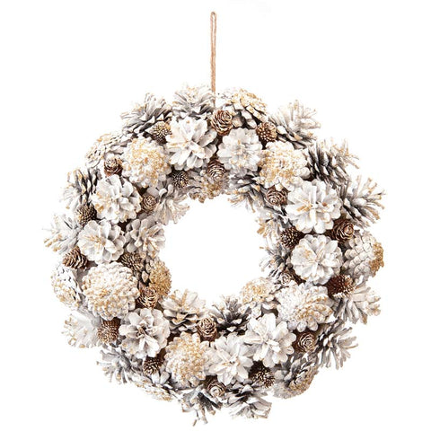 Festive Christmas Wreath Festive White & Gold Pinecone Wreath