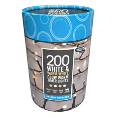 Festive String Lights Festive White & Warm White Glow Worm Lights 200L B/O