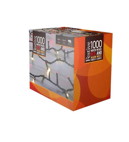 Festive String Lights Festive Winter Wishes Red & Warm White LED Firefly String Lights 1000L
