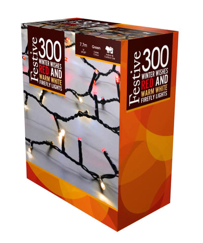 Festive String Lights Festive Winter Wishes Red & Warm White LED Firefly String Lights 300L