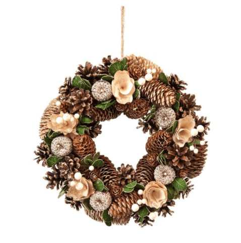 Festive Christmas Wreath Festive Wreath 36cm Gold Rose and Pinecone