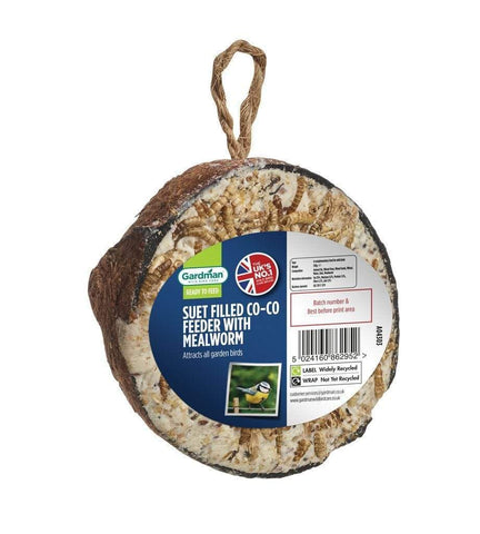 Gardman Suet Coconut Shells Gardman Suet Filled Co-Co Feeder with Mealworm
