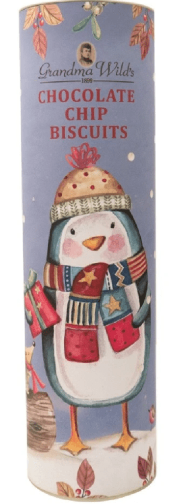 Grandma Wild's Biscuits Gift tins Giant Festive Penguin Biscuit Tube Chocolate Chips Biscuits 200g