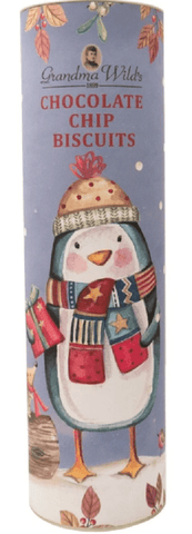 Grandma Wild's Biscuits Gift tins Giant Festive Penguin Biscuit Tube Chocolate Chips Biscuits 200g