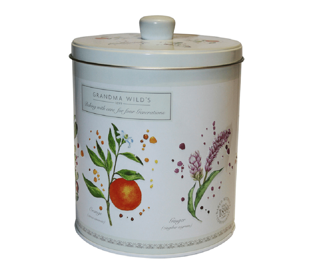 Grandma Wild's Biscuits Gift tins DONT LIST Grandma Wild's Embossed Round Botanical Biscuit Tin