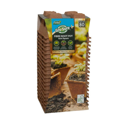 Westland Horticulture Fibre Pots Gro-Sure Fibre Pots Square 6cm Pack of 80