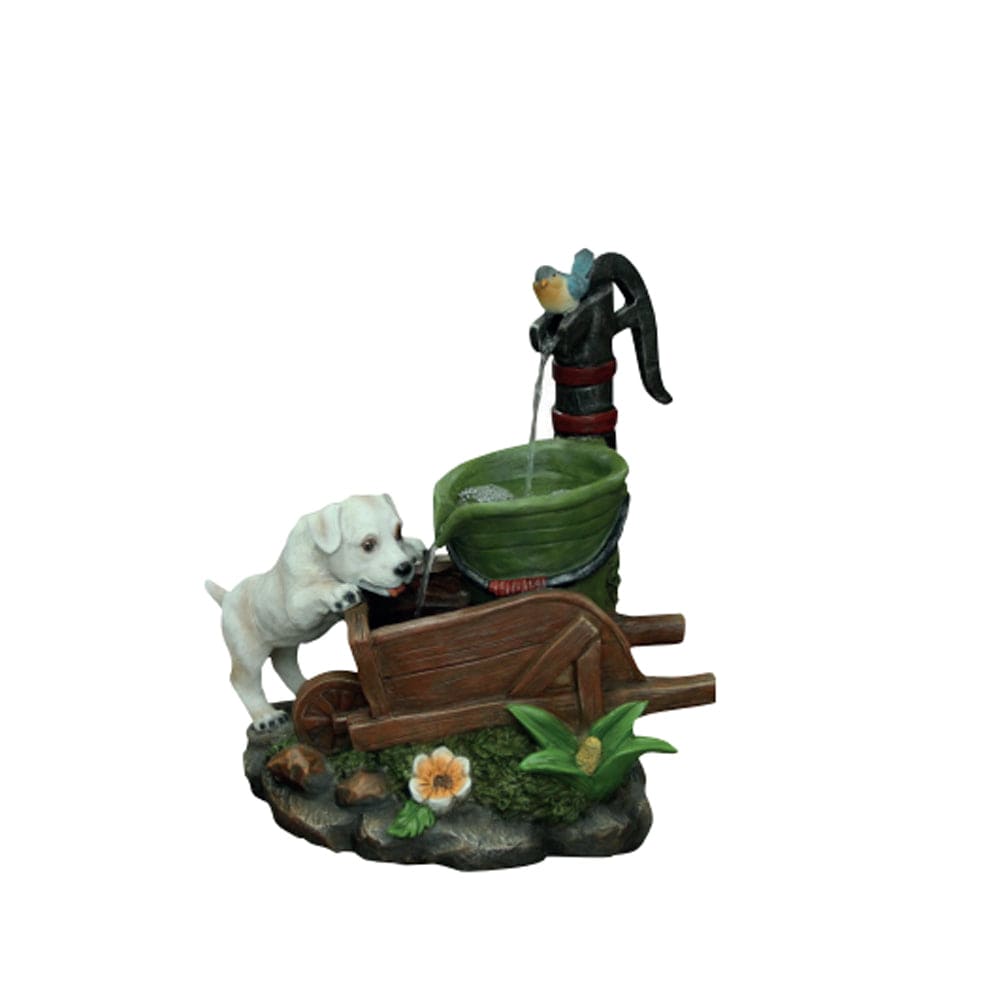 Solar Creations Dog at Wheelbarrow Water Feature Trowell Garden Centre