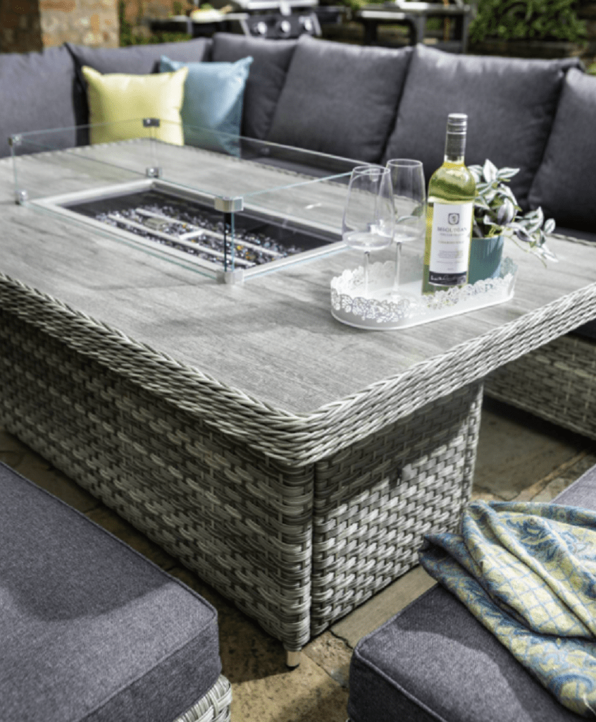 Hartman Heritage Grand Rectangular Casual Dining Set with Fire Pit