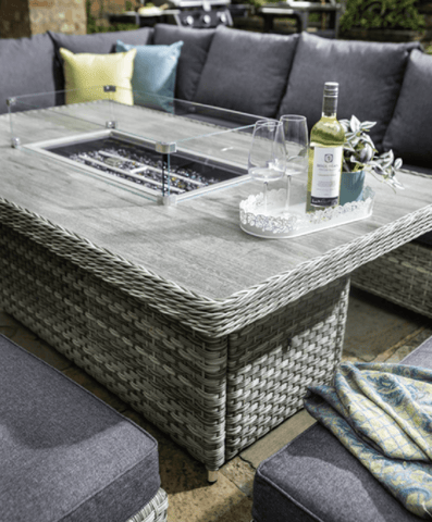 Hartman Garden Furniture Set Hartman Heritage Grand Rectangular Casual Dining Set with Fire Pit