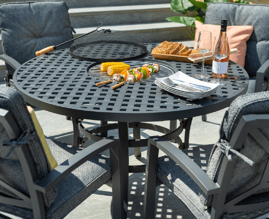Hartman Rosario 4 Seater Fire Pit Dining Set Grey Trowell Garden Centre