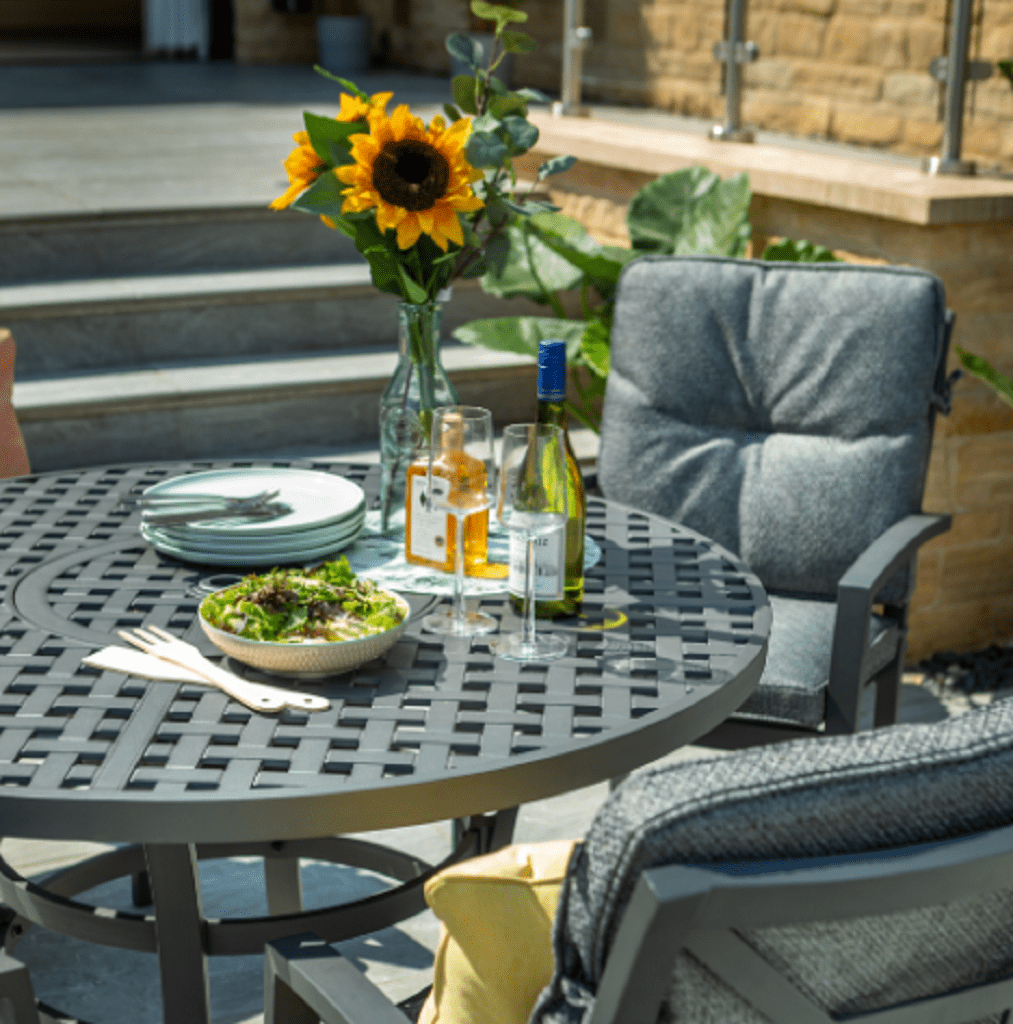 Hartman Rosario 4 Seater Fire Pit Dining Set Grey Trowell Garden Centre