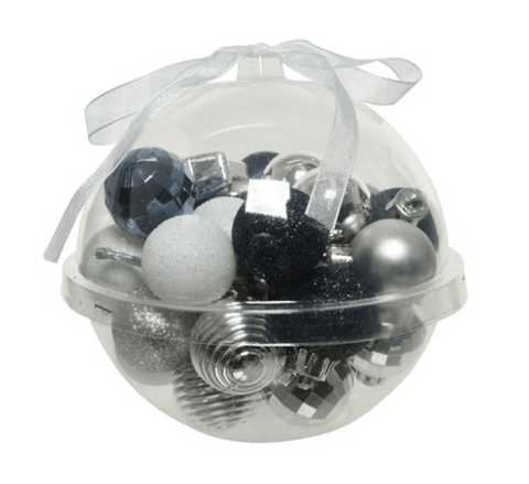 Kaemingk Baubles Kaemingk Bauble Shatterproof Shiny/matt/Glitter Silver/White/Blue Mix 30pc