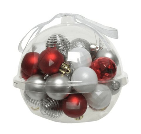 Kaemingk Baubles Kaemingk Bauble Shatterproof Shiny/Matt/Glitter White/Red/Silver Mix 30pc